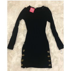 Button Side Details Black Dress